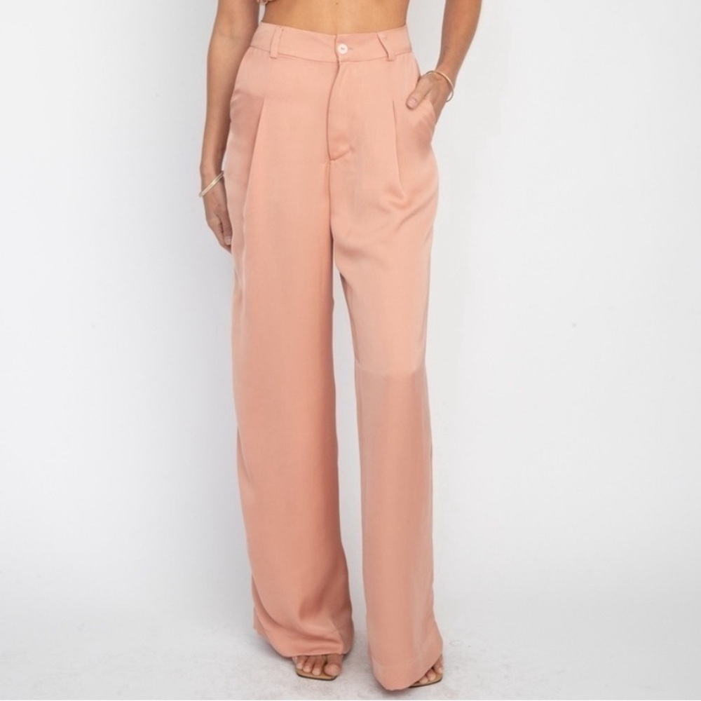 RESA Sasha Pants Women’s Size S In Pale Blush Satin Wide Leg High Waist NWT